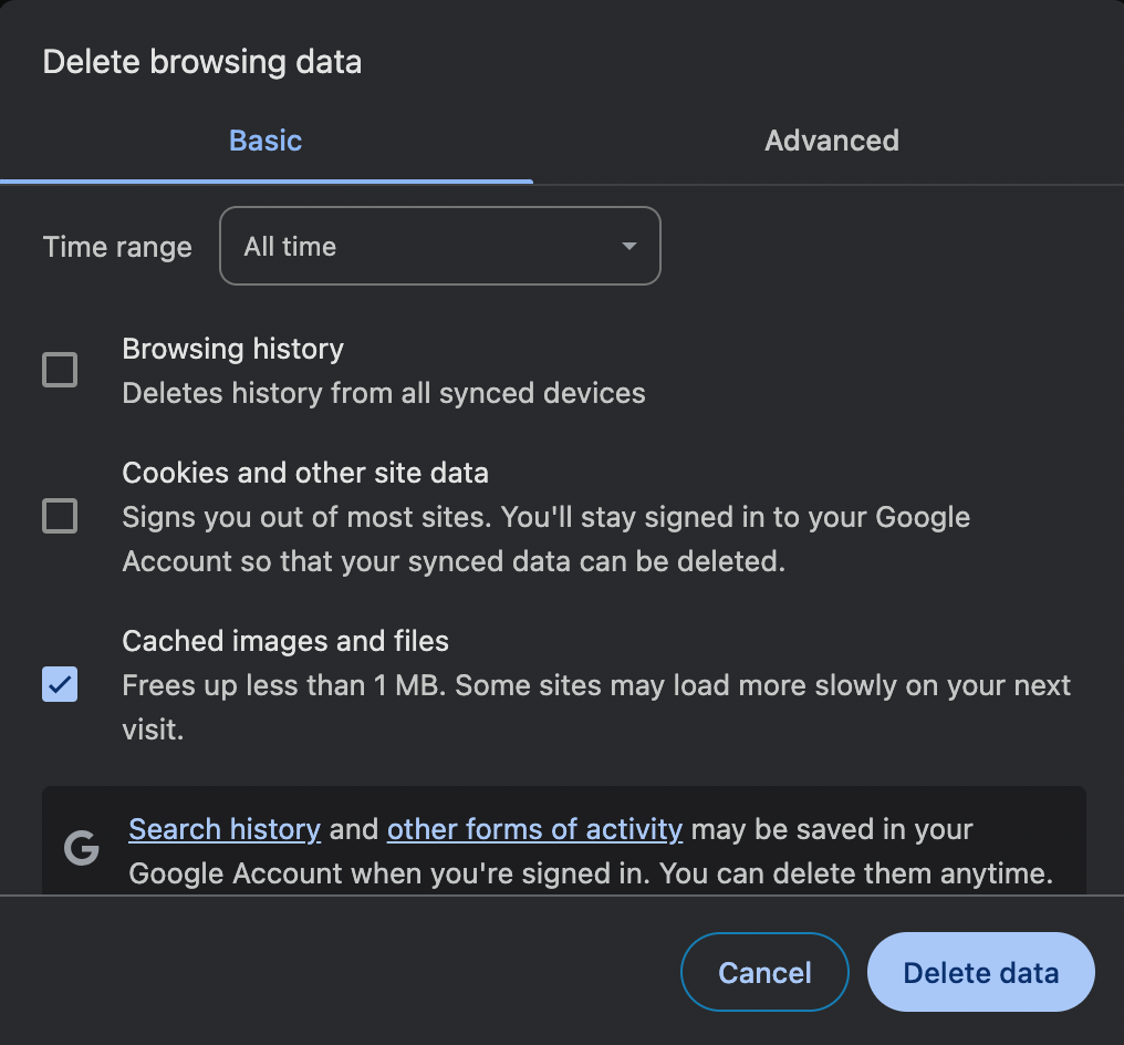 Clear Browsing Data