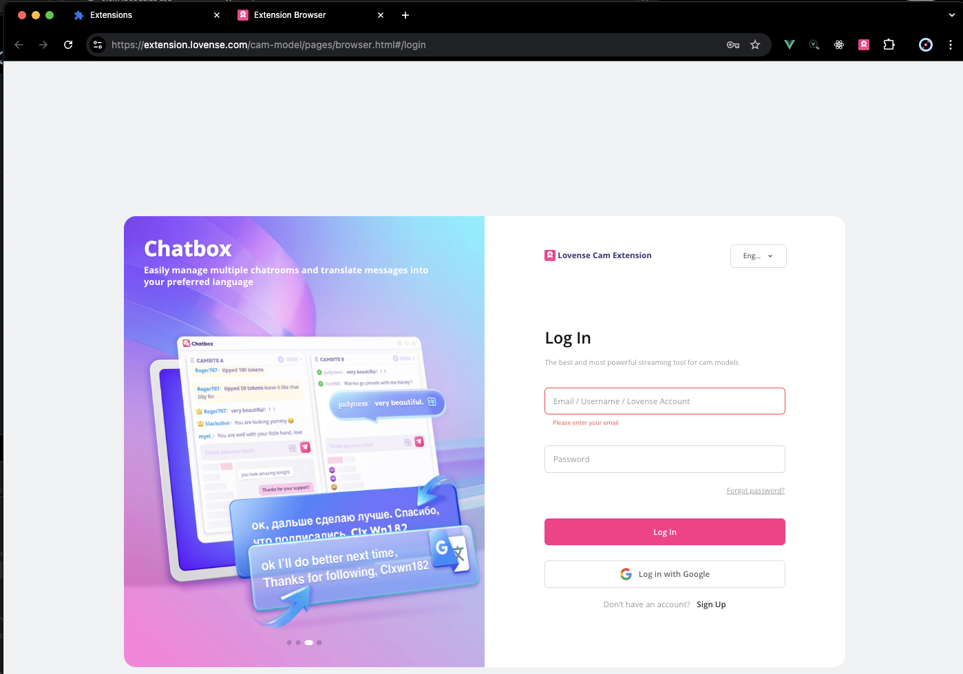 Lovense Cam Extension Login
