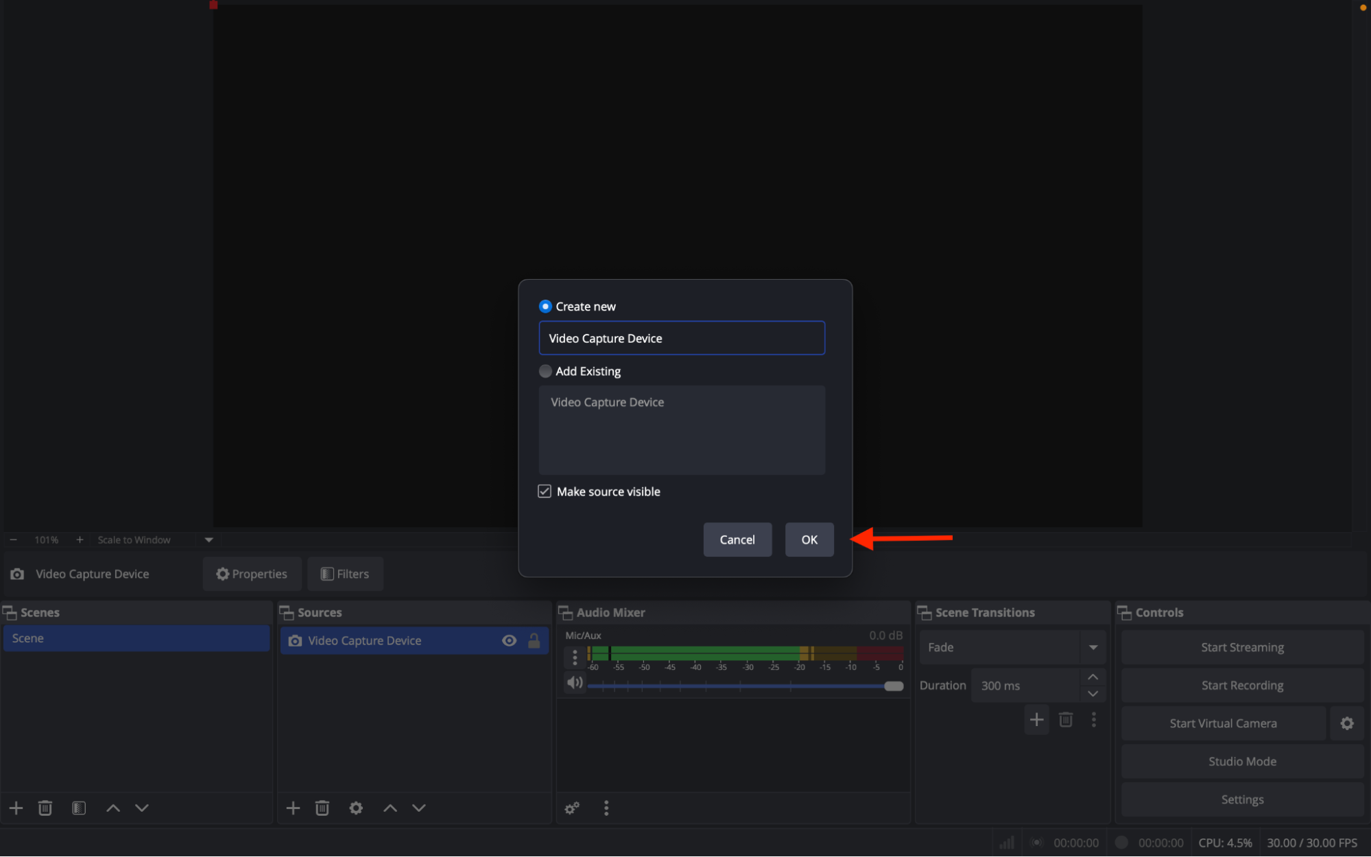 OBS Add Video Capture Device
